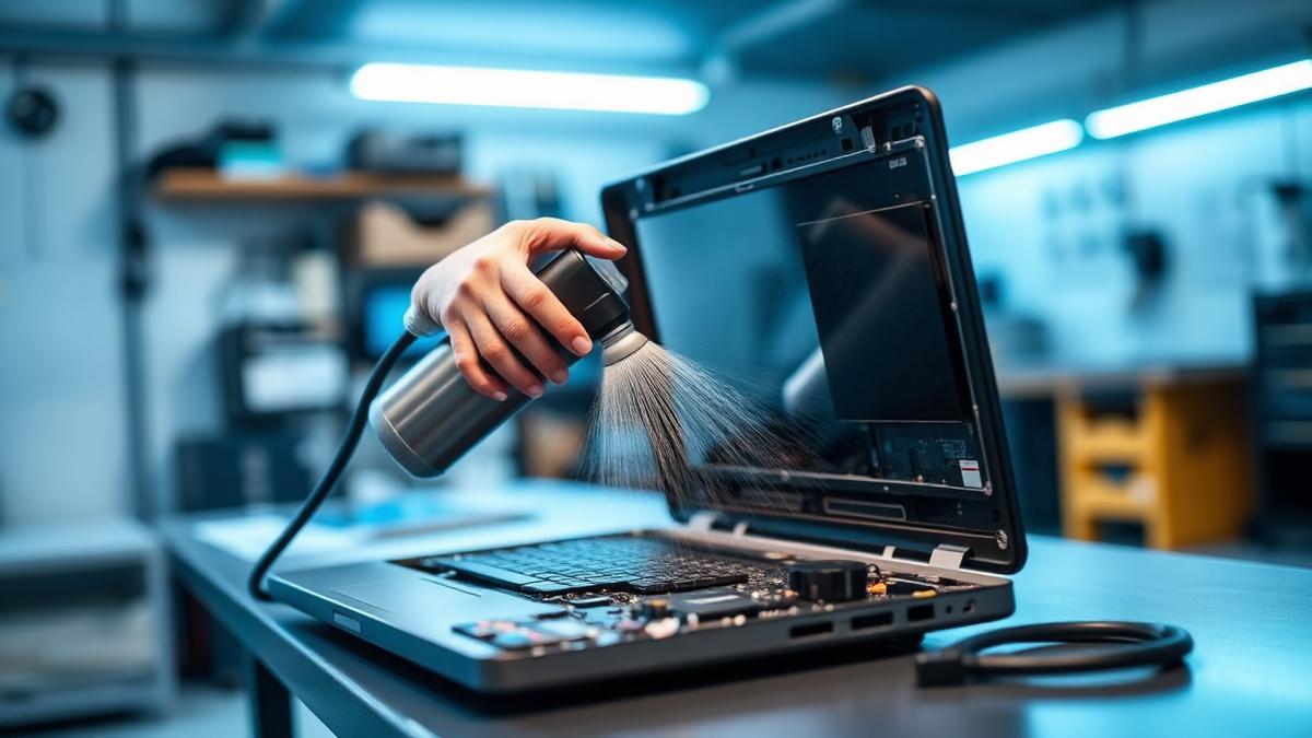 Técnico realizando mantenimiento interno a una laptop